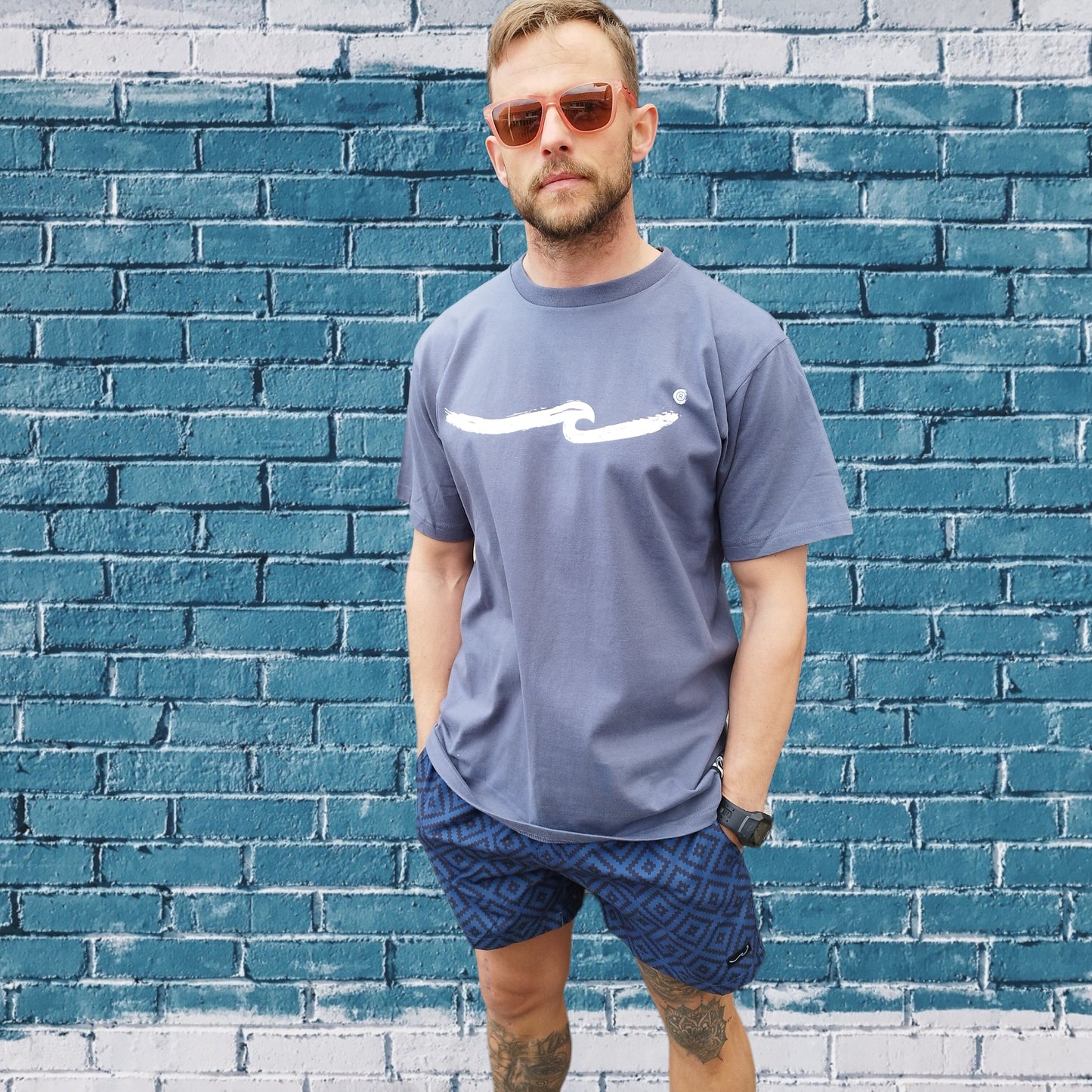 Brushed Wave T-shirt - Gray/Blue