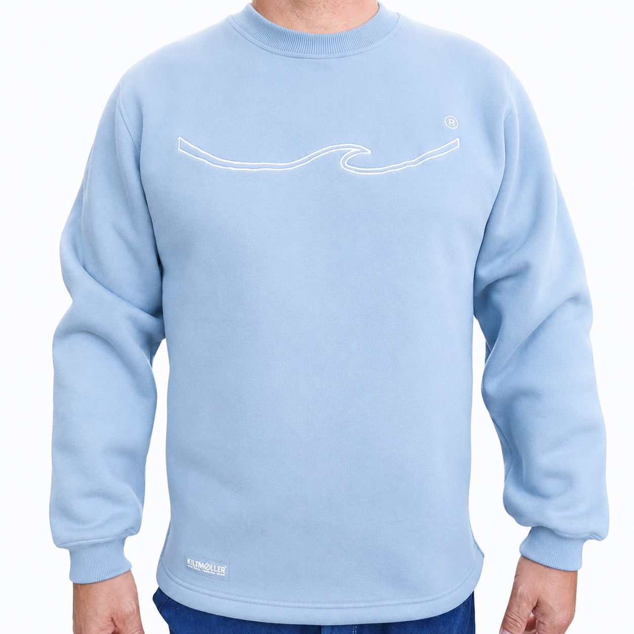 Sweatshirt Wave-Fin embroidery, Sky blue